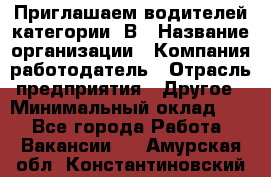 Приглашаем водителей категории «В › Название организации ­ Компания-работодатель › Отрасль предприятия ­ Другое › Минимальный оклад ­ 1 - Все города Работа » Вакансии   . Амурская обл.,Константиновский р-н